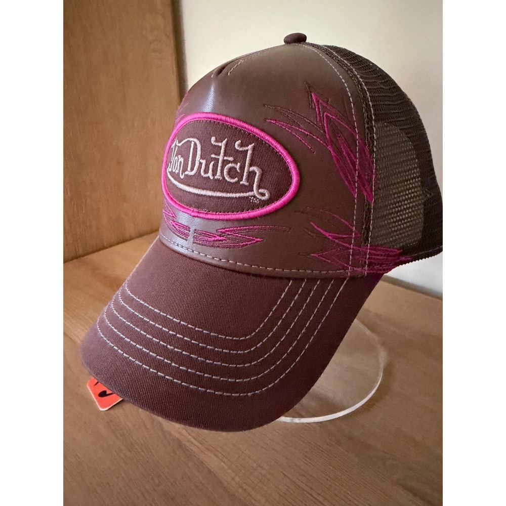 Von Dutch Sepia Stone Brown Pink Flying Eyeball Trucker Y2K Vibe NWT - Picture 2 of 8